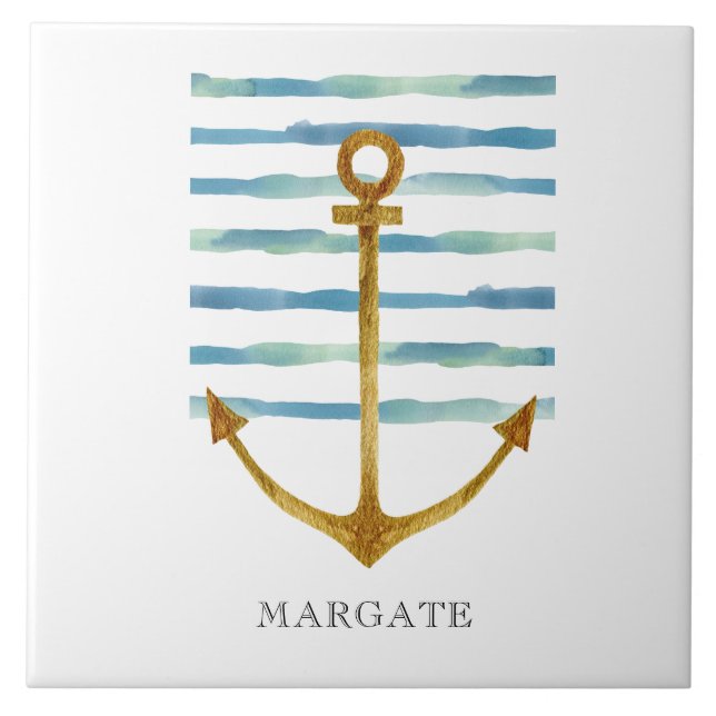 Watercolor ANCHOR Coastal Beach MARGATE  Ceramic Tile (Front)