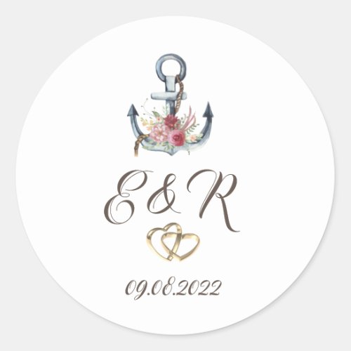 Watercolor Anchor Flowers Nautical Classic Round Sticker