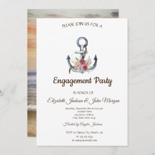 Watercolor Anchor Flowers Nautical Engagement Invitation