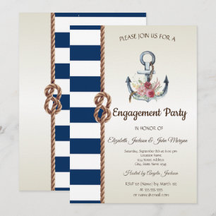 Watercolor Anchor Flowers Nautical Engagement Invitation