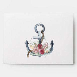 Watercolor Anchor Flowers Nautical Envelope