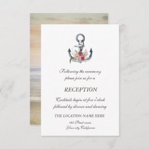 Watercolor Anchor Flowers Nautical Reception  Invitation