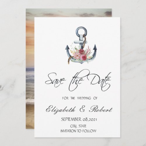 Watercolor Anchor Flowers Nautical Save The Date