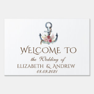 Watercolor Anchor Flowers Nautical Sign