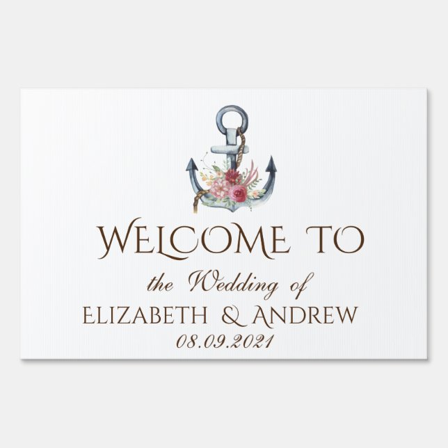 Watercolor Anchor Flowers Nautical  Sign (Front)