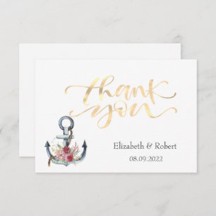 Watercolor Anchor Flowers Nautical Thank You Card