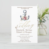 Watercolor Anchor Flowers Nautical Wedding   Invitation (Standing Front)
