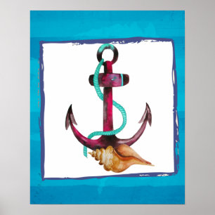 Watercolor Anchor in Pink And Green Poster