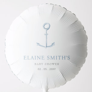 Watercolor Anchor Nautical Blue Beach Baby Shower Balloon