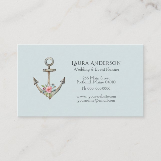 Watercolor Anchor nautical business card (Front)
