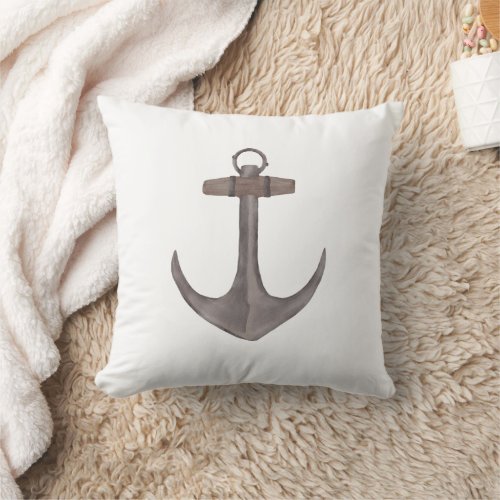Watercolor Anchor Nautical Home Decor Throw Pillow