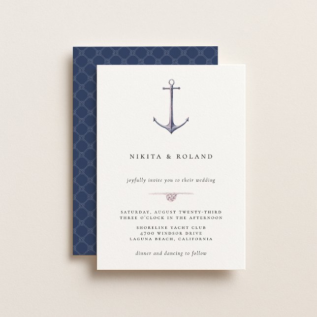 Watercolor Anchor Nautical Wedding Invitation (Creator Uploaded)
