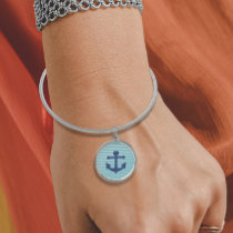 Watercolor Anchor Navy Blue &amp; Aqua &amp; White Stripes Bangle Bracelet