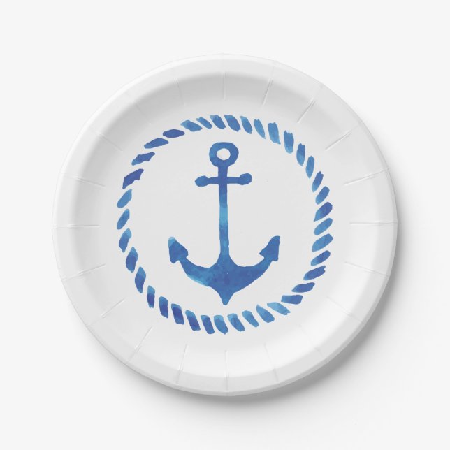 Watercolor Anchor  Paper Plates (Front)