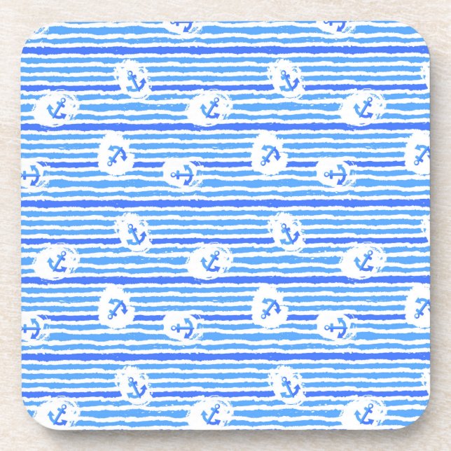 Watercolor Anchor Pattern 1 Beverage Coaster (Front)