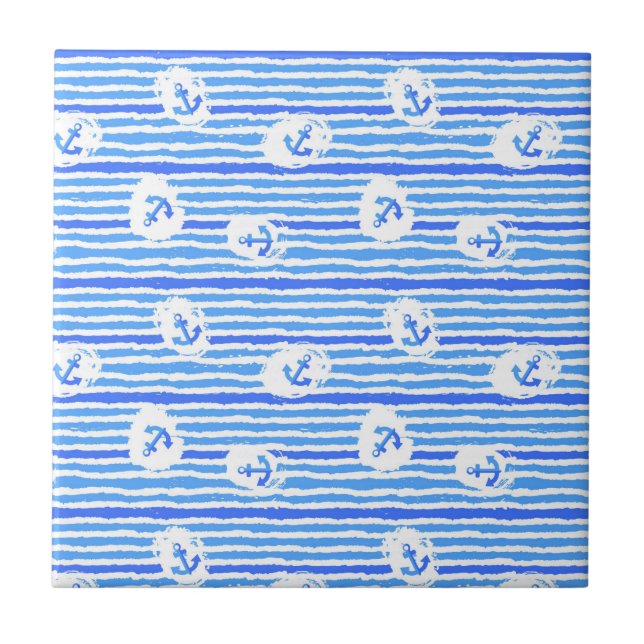 Watercolor Anchor Pattern 1 Ceramic Tile (Front)