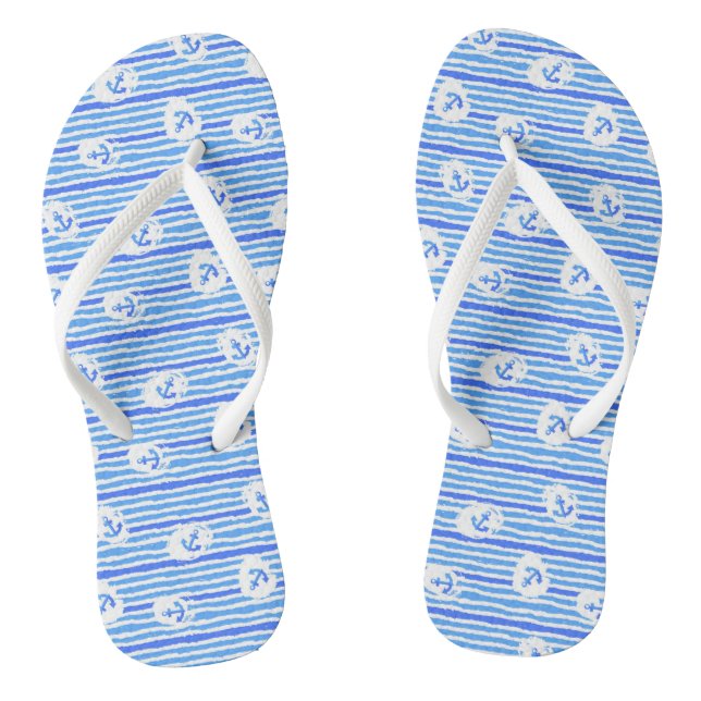 Watercolor Anchor Pattern 1 Flip Flops (Footbed)