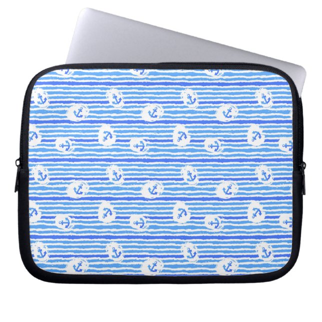 Watercolor Anchor Pattern 1 Laptop Sleeve (Front)