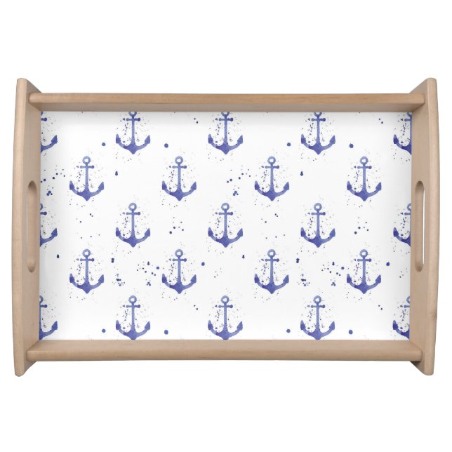 Watercolor Anchor Pattern 2 Serving Tray (Front)