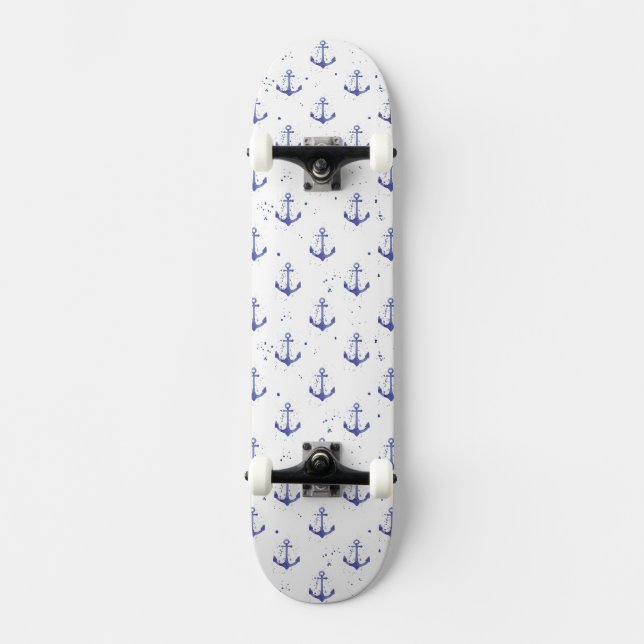 Watercolor Anchor Pattern 2 Skateboard (Front)