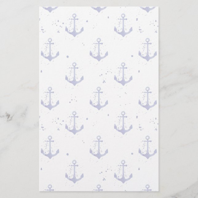 Watercolor Anchor Pattern 2 Stationery (Front)