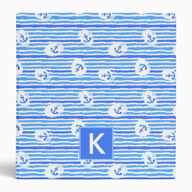 Watercolor Anchor Pattern | Add Your Initial Binder (Front)