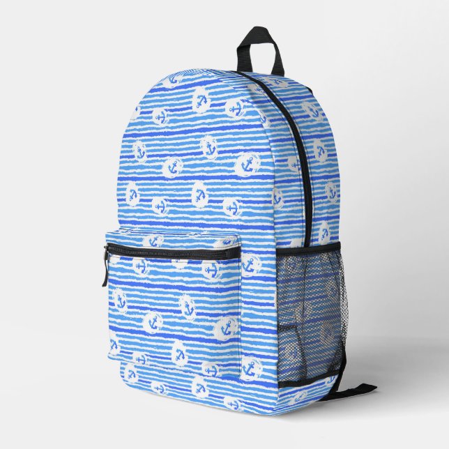 Watercolor Anchor Pattern Printed Backpack (Back Corner Right)