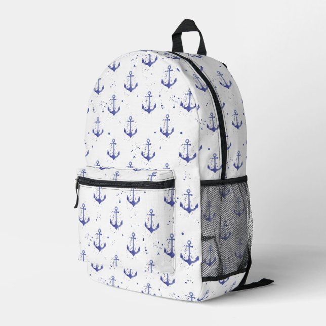 Watercolor Anchor Pattern Printed Backpack (Back Corner Right)