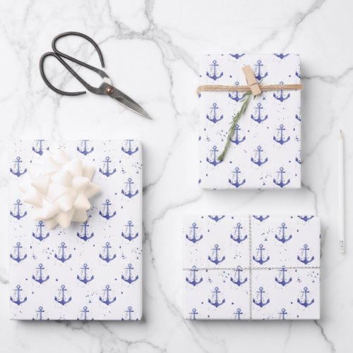 Watercolor Anchor Pattern Wrapping Paper Sheets