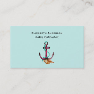 Watercolor Anchor With Rope And Seashell Business Card