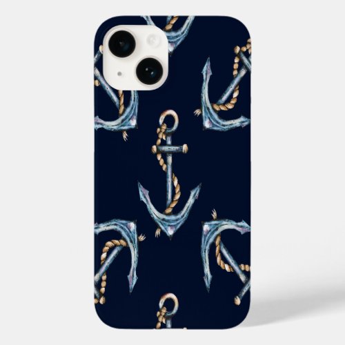 Watercolor Anchors Navy Blue  Case_Mate iPhone 14 Case