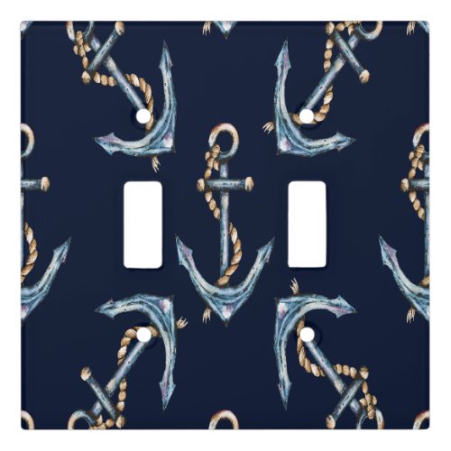 Watercolor Anchors Navy Blue   Light Switch Cover