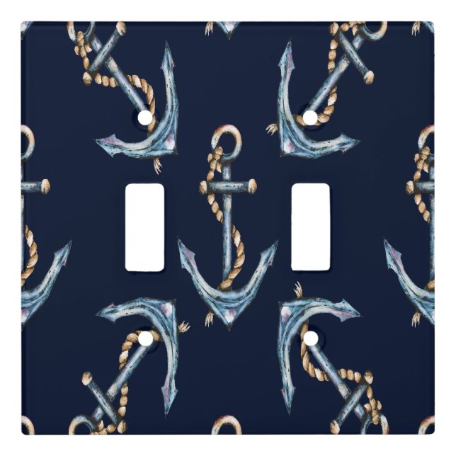 Watercolor Anchors Navy Blue   Light Switch Cover (Front)