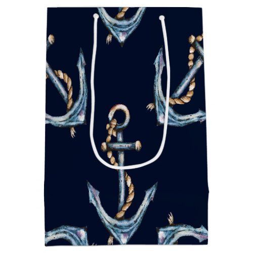 Watercolor Anchors Navy Blue     Medium Gift Bag