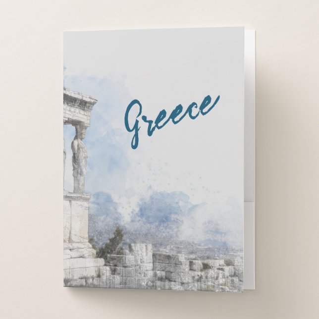 Watercolor Ancient Ruins in Athens Greece Pocket Folder (Front)