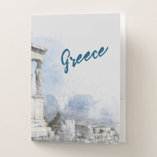 Watercolor Ancient Ruins in Athens Greece Pocket Pocket Folder