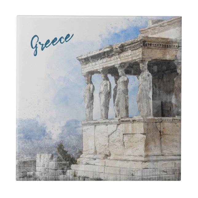 Watercolor Ancient Ruins of Athens Greece Ceramic  Ceramic Tile (Front)