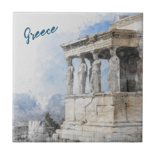 Watercolor Ancient Ruins of Athens Greece Ceramic Tile