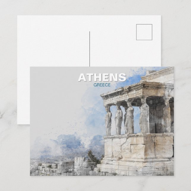 Watercolor Ancient Ruins of Athens Greece Postcard (Front/Back)