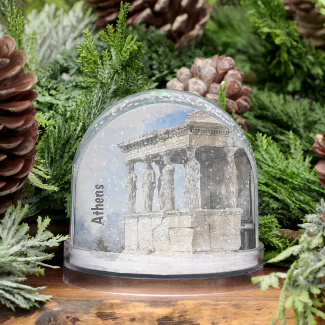 Watercolor Ancient Ruins of Athens Greece  Snow Globe (Winter)