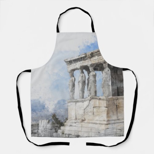 Watercolor Ancient Sites ruins in Athens Greece  Apron