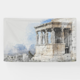 Watercolor Ancient Sites ruins in Athens, Greece Banner