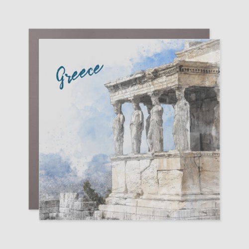 Watercolor Ancient Sites ruins in Athens Greece Car Magnet