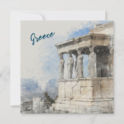 Watercolor Ancient Sites ruins in Athens Greece Card
