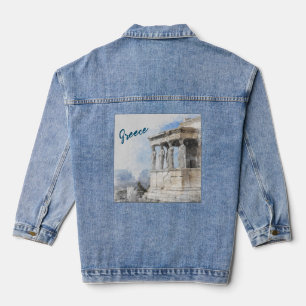 Watercolor Ancient Sites Ruins in Athens Greece Denim Jacket