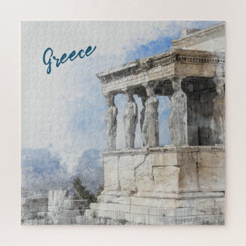 Watercolor Ancient Sites ruins in Athens Greece Jigsaw Puzzle