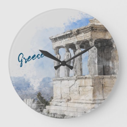 Watercolor Ancient Sites ruins in Athens Greece Large Clock