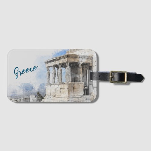 Watercolor Ancient Sites ruins in Athens Greece  Luggage Tag