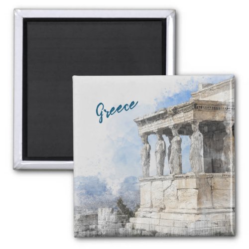Watercolor Ancient Sites ruins in Athens Greece Magnet