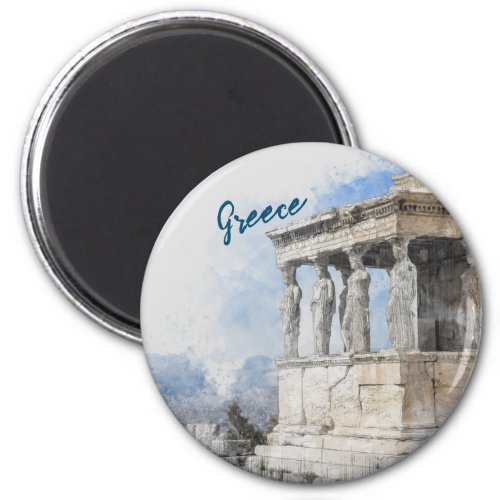 Watercolor Ancient Sites ruins in Athens Greece  Magnet